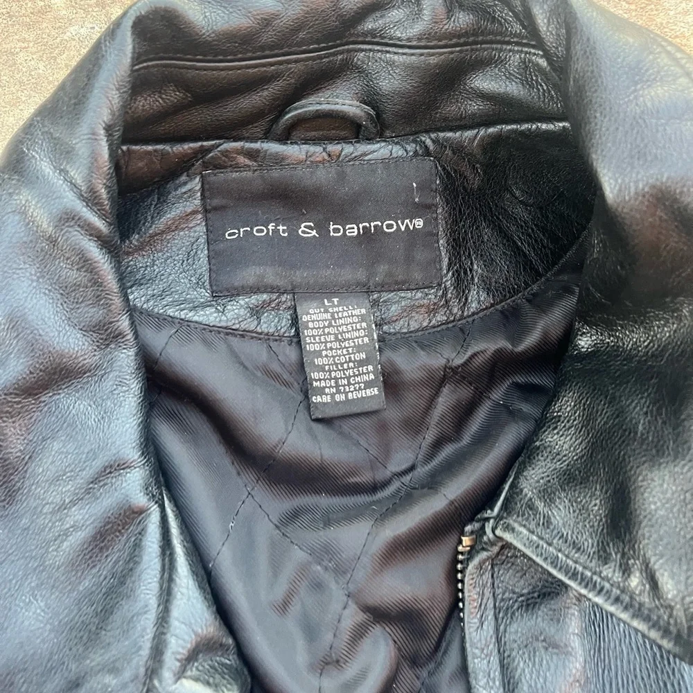 Croft & Barrow Black Leather Jacket Full Zip Men’s Large LT Bomber Quilted Liner